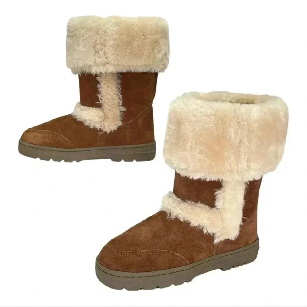 Style & Co Witty Tan Suede Leather Faux Fur Medium Width Womens Boots